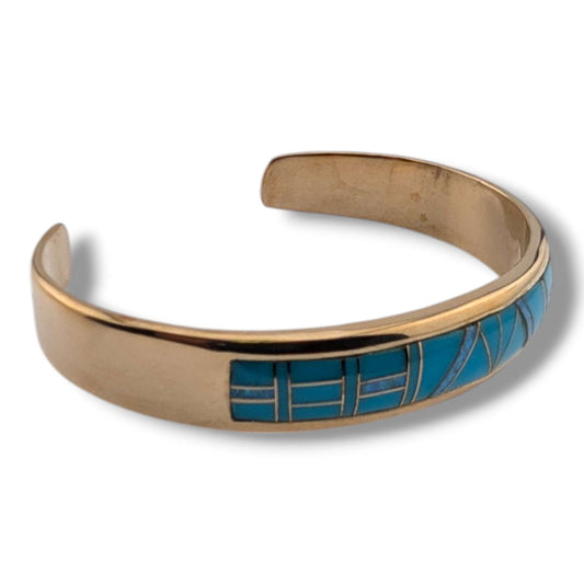 Bronze Inlay Stone Open Cuff Bracelet