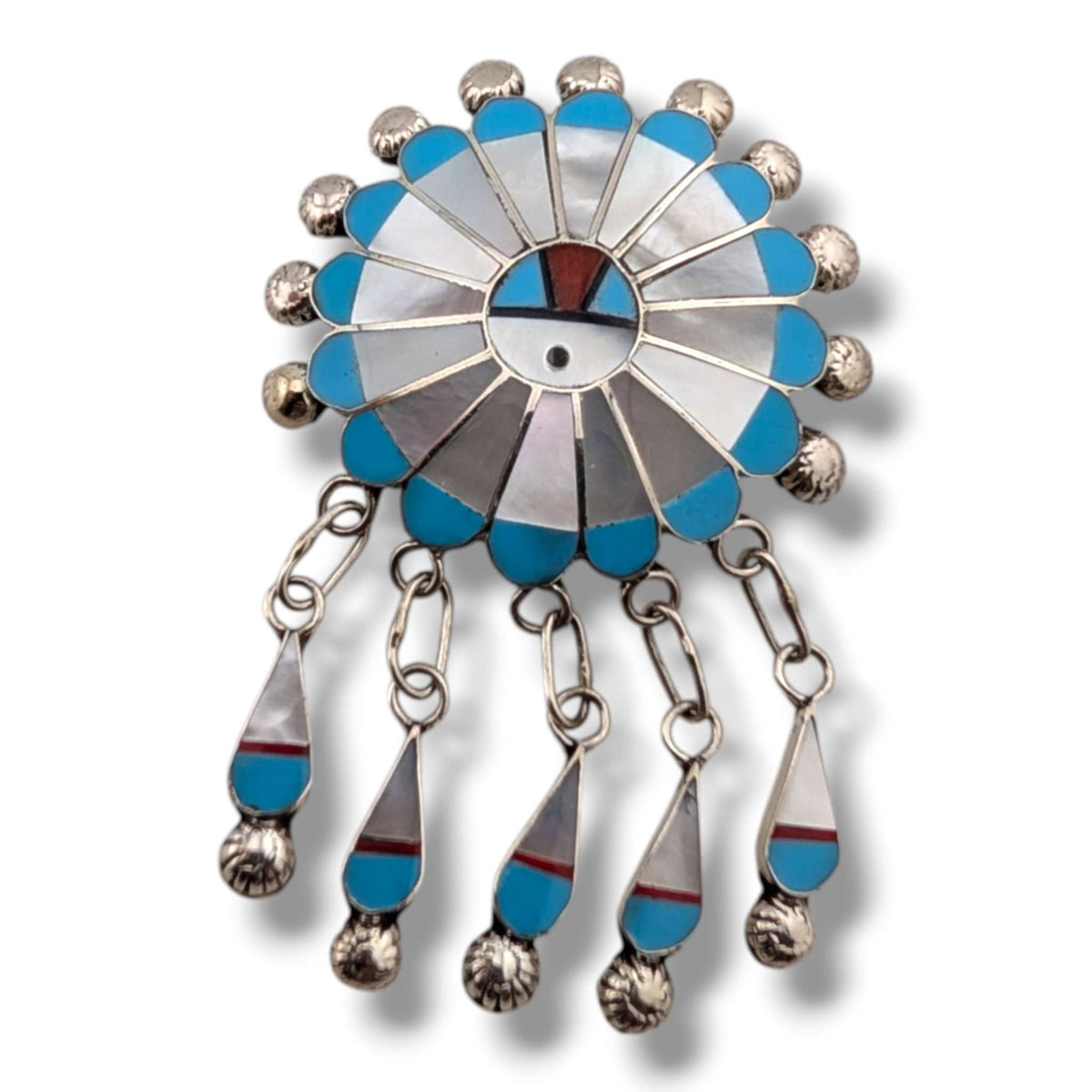 Zuni Sterling Silver Sunface Pin and Pendant by Abel Soseeah - SunWest Treasures