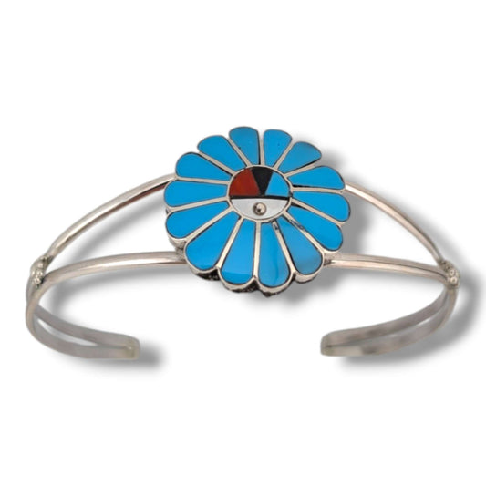 Zuni Sterling Silver Sunface Cuff Bracelet by Burdian Soseeah - SunWest Treasures