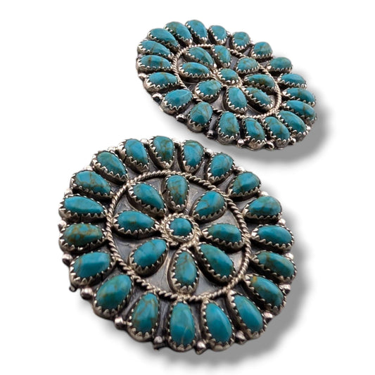Navajo Sterling Silver Turquoise Cluster Round Post Earrings by Orville Manygoats - SunWest Treasures