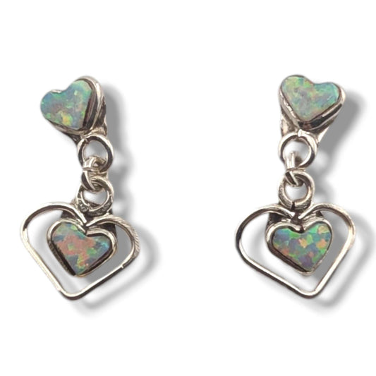 Sterling Silver Double Heart Dangle Post Earrings