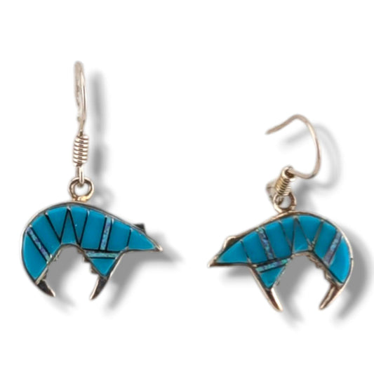Sterling Silver Bear Inlay Hook Earrings by OP - SunWest Treasures