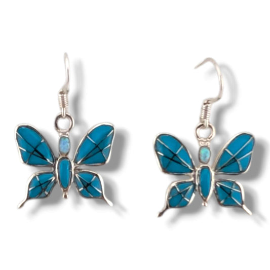 Sterling Silver Butterfly Inlay Hook Earrings by OP - SunWest Treasures