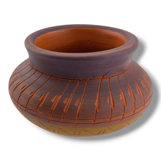 Navajo Hand Etched Pottery Squat Jar by Ben Billy