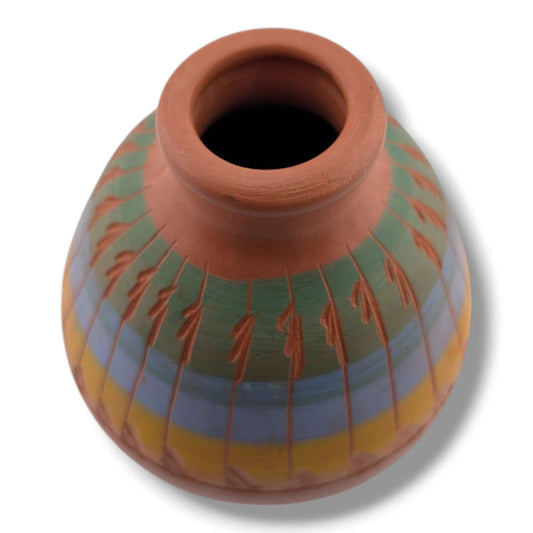 Navajo Hand Etched Pottery Round Bulbous Vase by Ben Billy