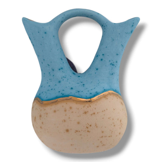 Sky Blue and Beige Gold Accent Purple Butterfly Wedding Vase by Luna - SunWest Treasures