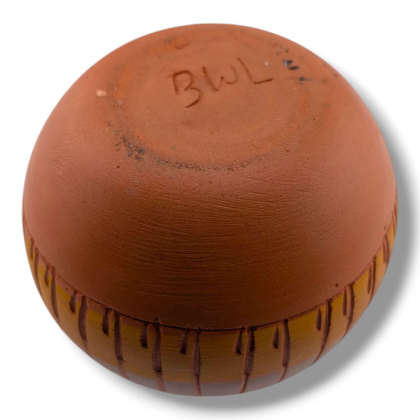 Navajo Etched Blue Gray and Amber Rain Line Round Jar by Ben Billy