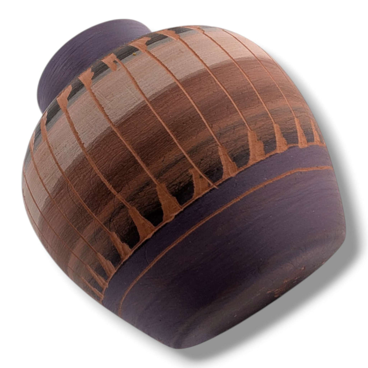 Navajo Etched Purple and Terracotta Rain Line Round Jar by Ben Billy - SunWest Treasures