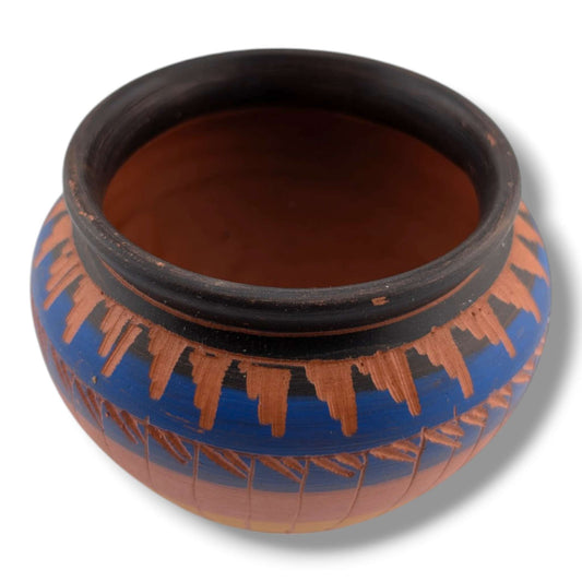 Navajo Etched Blue Amber and Black Multiband Rain Line Jar by Ben Billy - SunWest Treasures