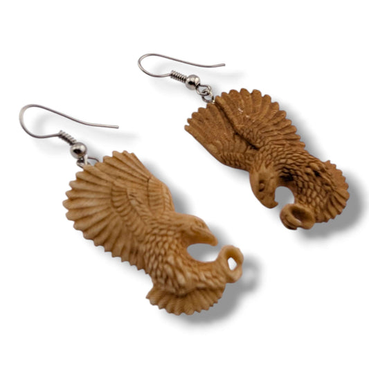 Hand-Carved Flying Eagle Hook Dangle Earrings