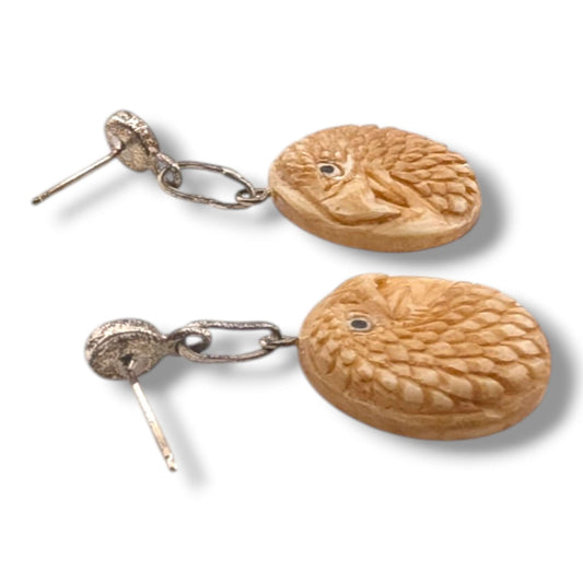 Hand-Carved Eagle Head Round Disc Dangle Earrings with Opal and Sugilite Sterling Silver Stud
