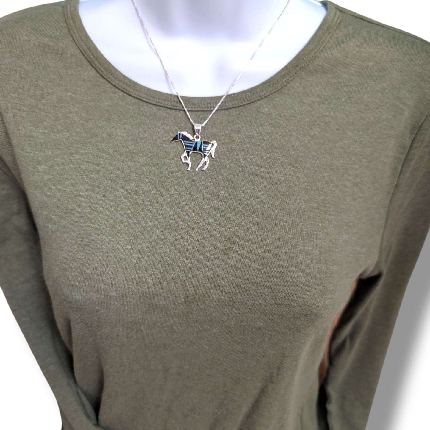 Sterling Silver Inlay Opal Horse Pendant