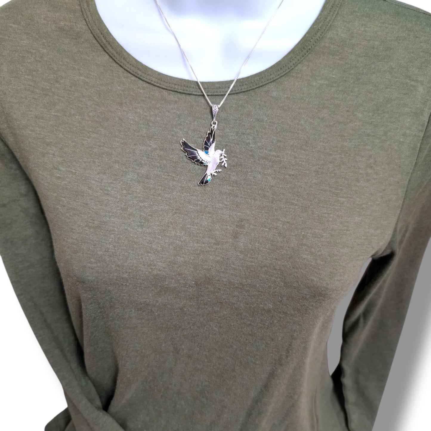 Sterling Silver Inlay Opal Peace Dove Pendant