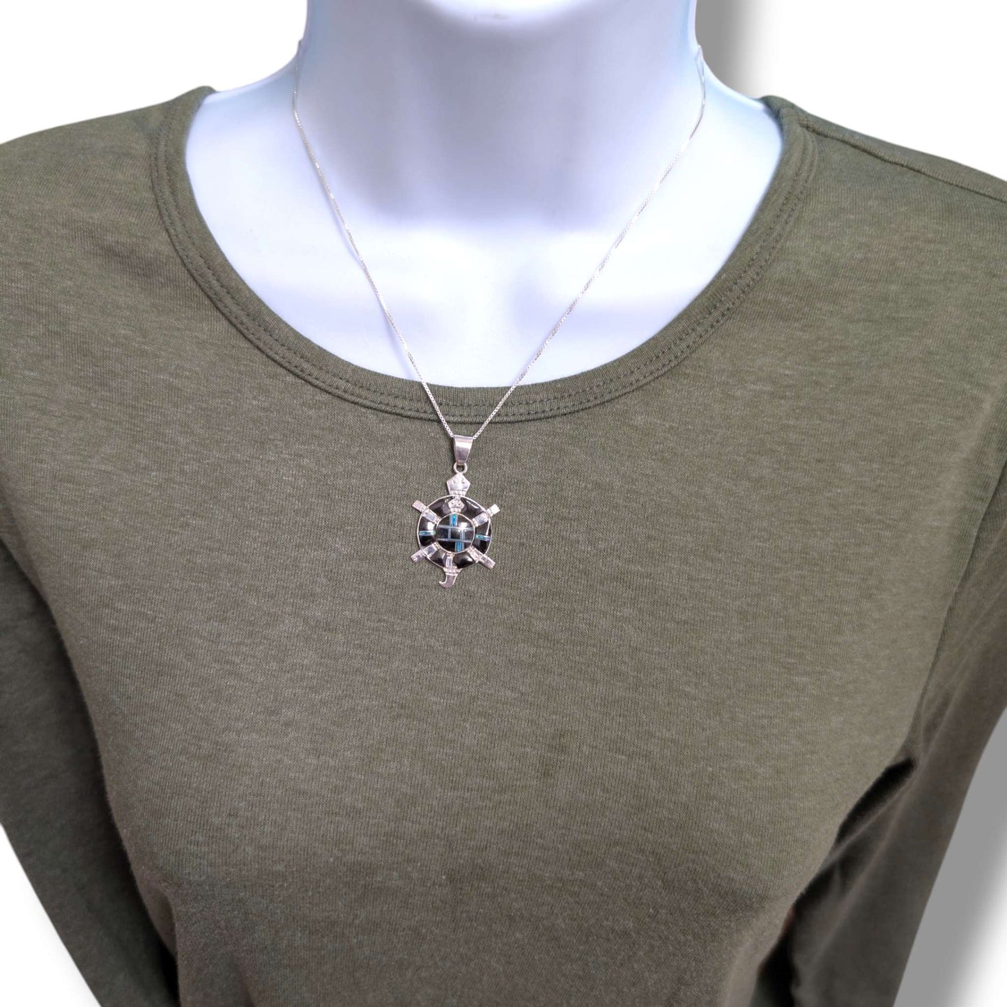 Sterling Silver Inlay Round Turtle Pendant - SunWest Treasures