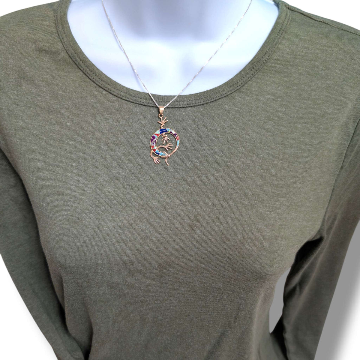 Bronze Inlay Curled Gecko Lizard Pendant - SunWest Treasures