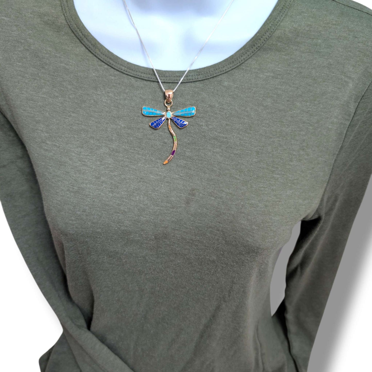 Bronze Inlay Dragonfly Pendant