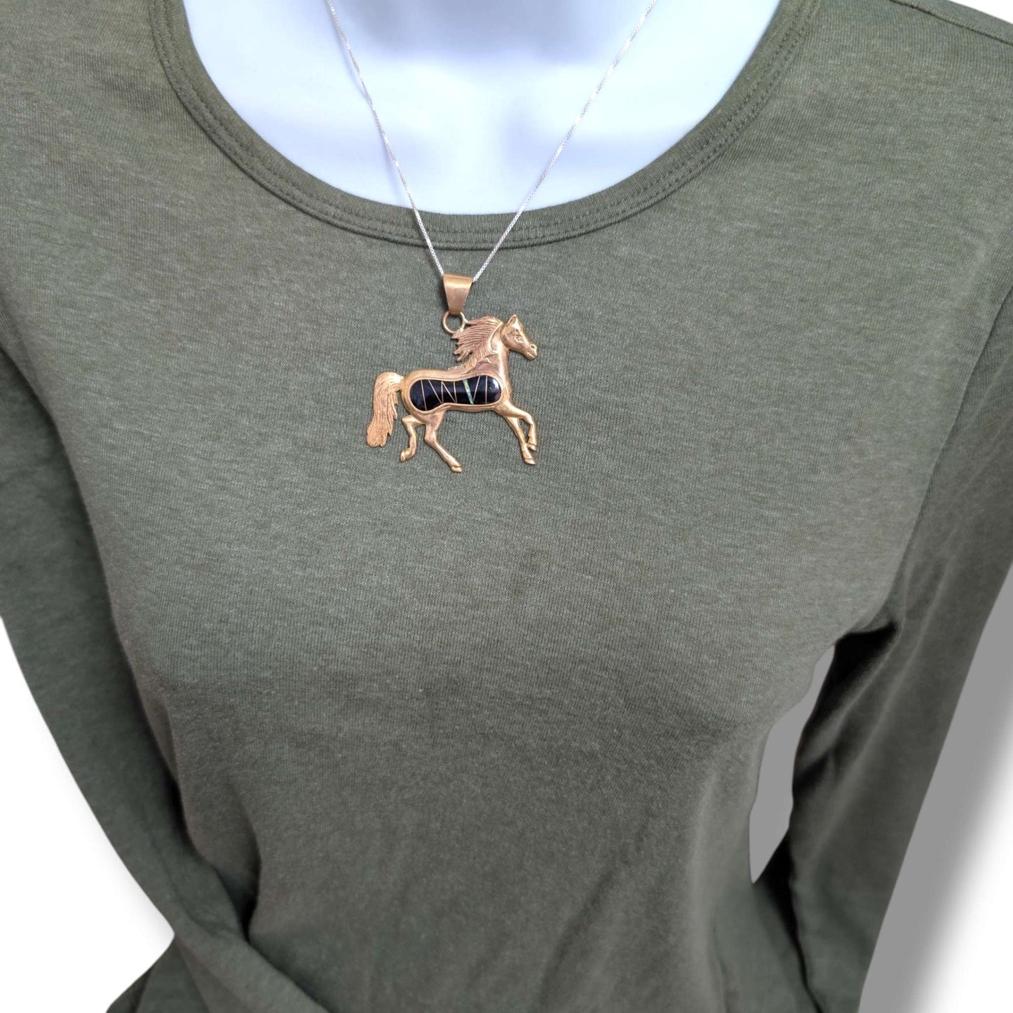 Bronze Inlay Large Running Horse Pendant - SunWest Treasures