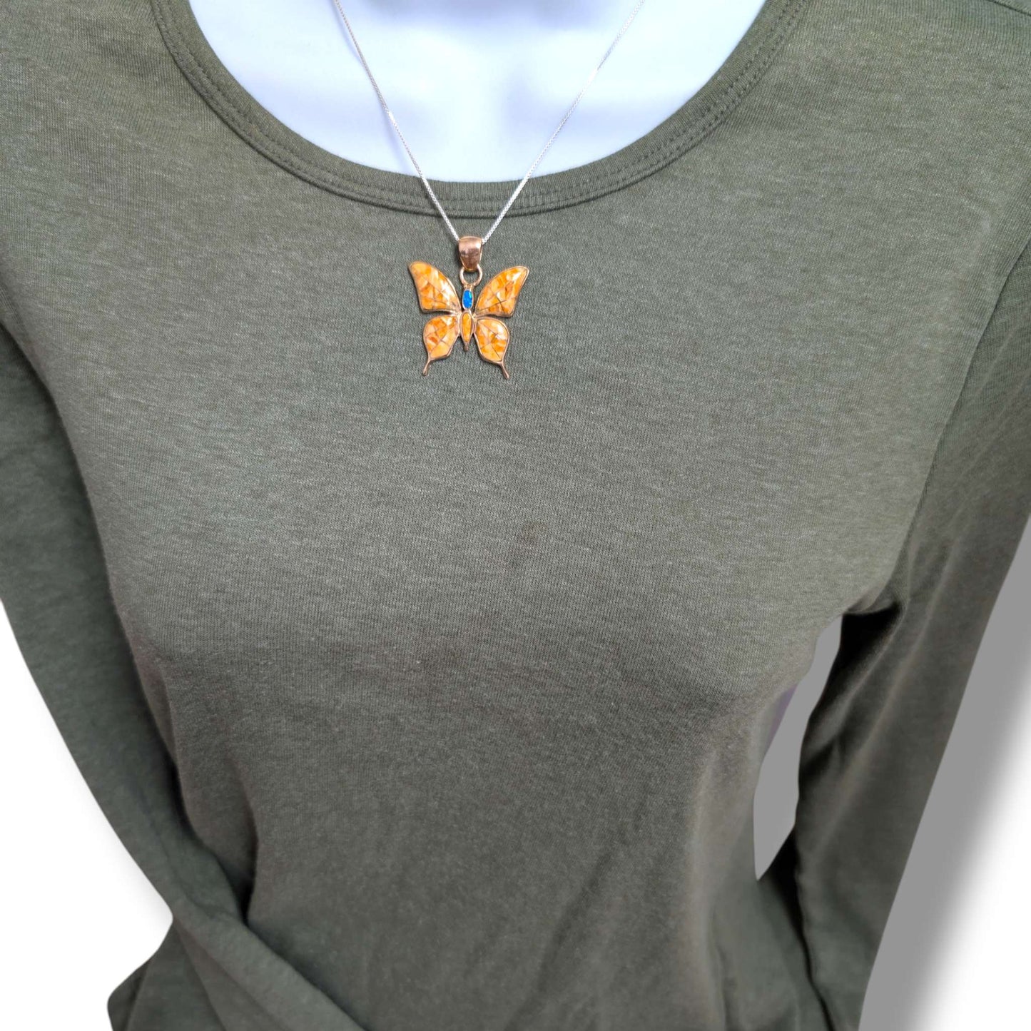 Bronze Inlay Opal Butterfly Pendant