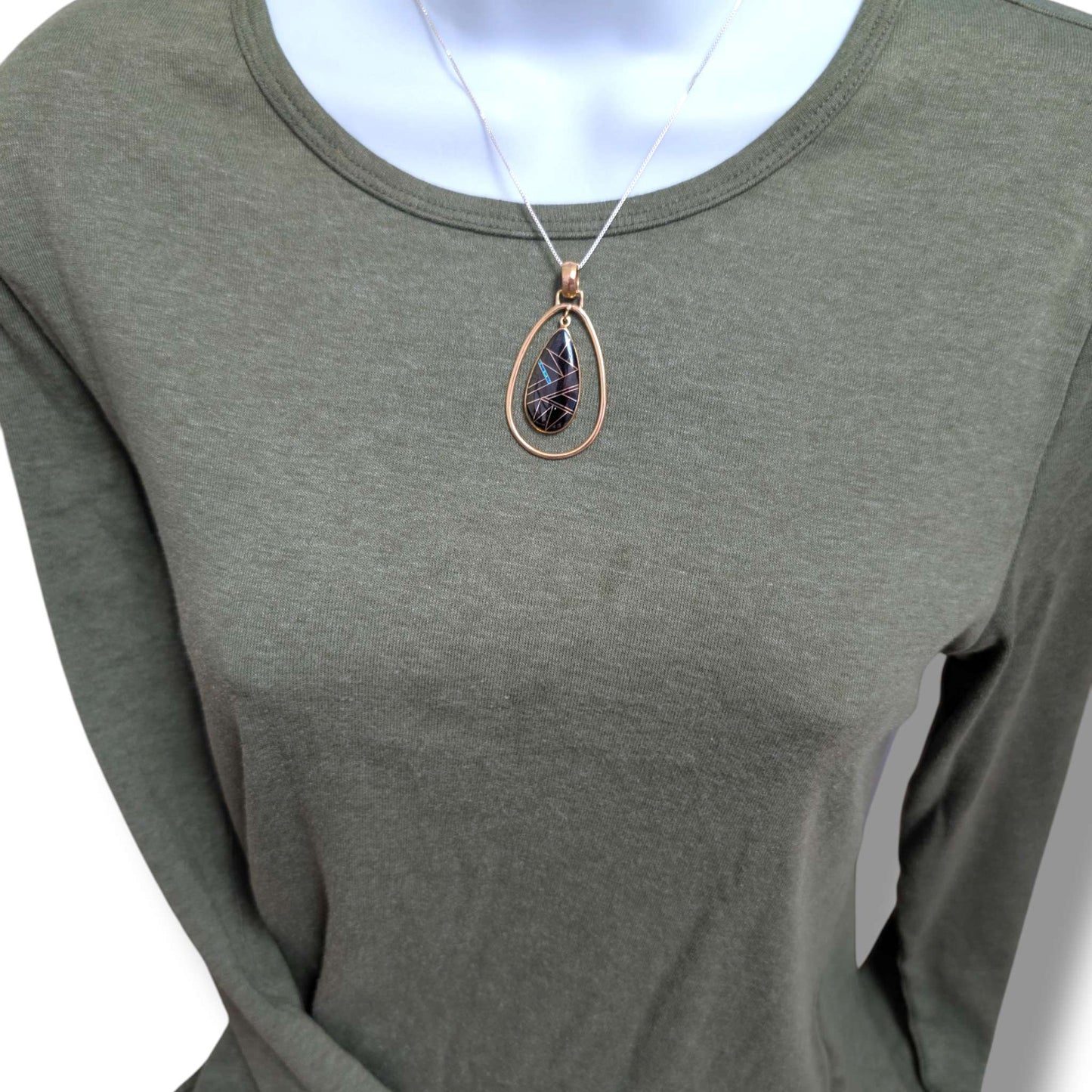 Bronze Inlay Opal Hollow Teardrop Pendant - SunWest Treasures