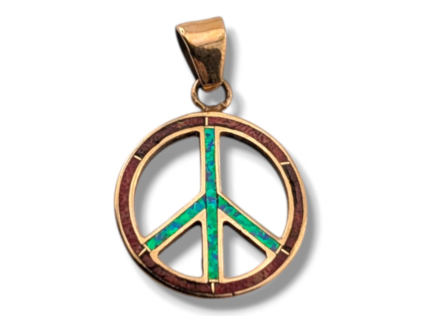 Bronze Inlay Opal Peace Sign Pendant