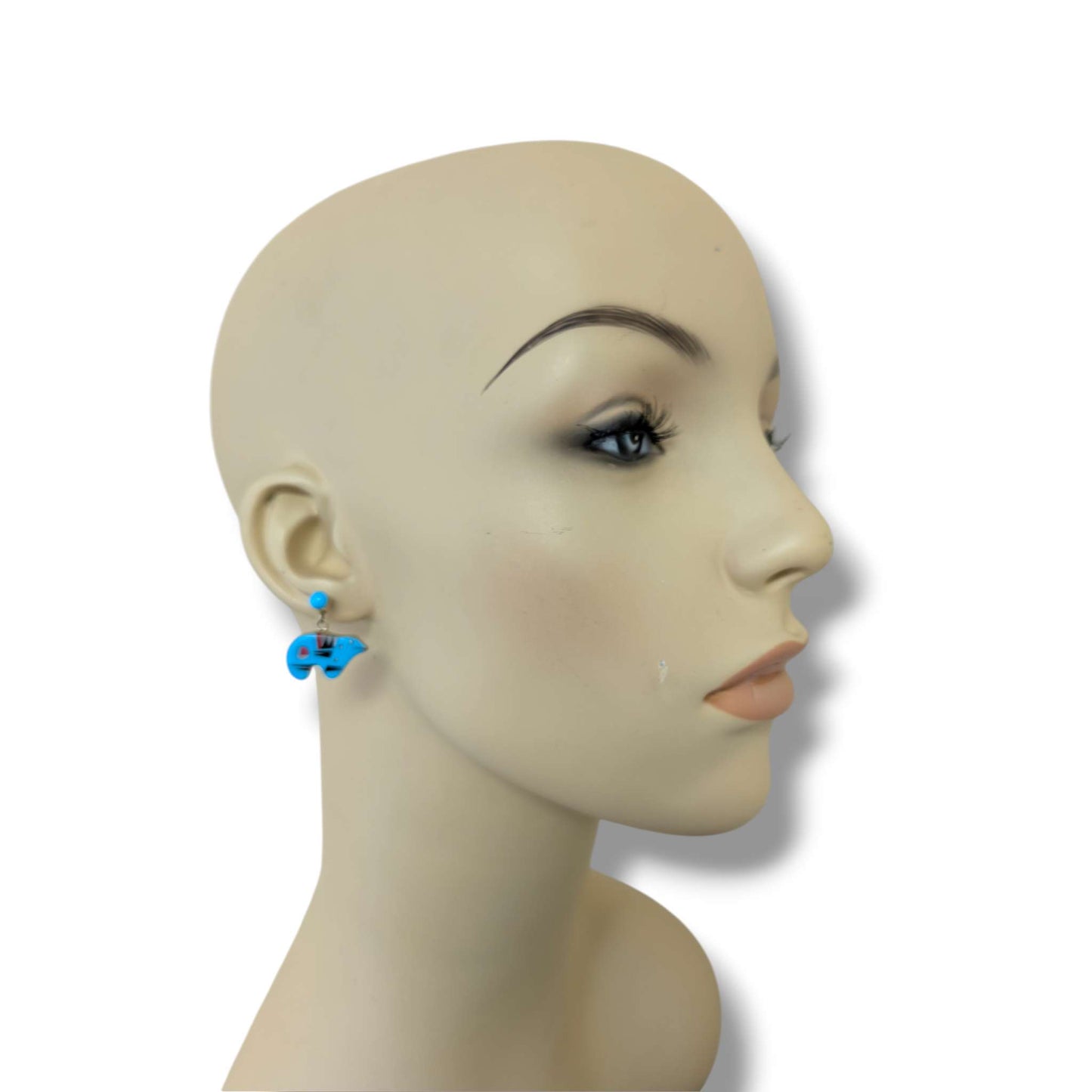 Sterling Silver Inlay Sunface Bear Dangle Post Earrings