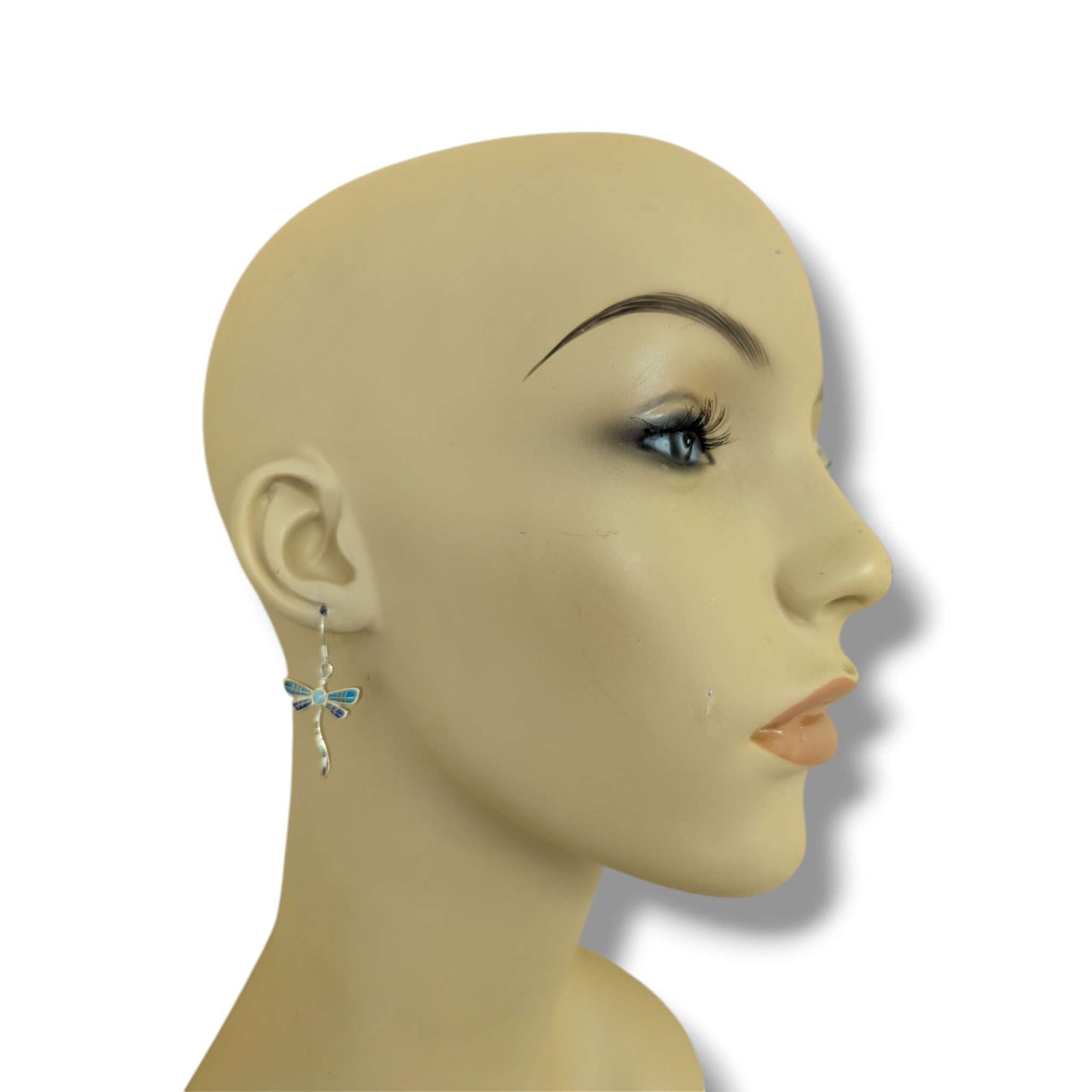 Sterling Silver Dragonfly Inlay Stone With Opal Hook Earrings