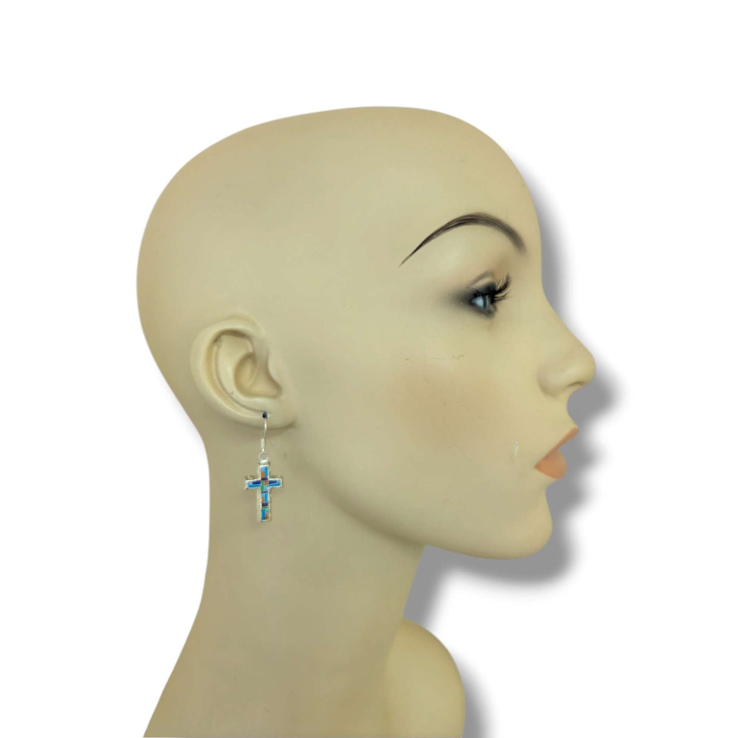 Sterling Silver Inlay Four-Point Hook Earrings