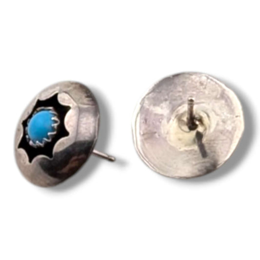 Vintage Navajo Sterling Silver Turquoise Round Post Earrings