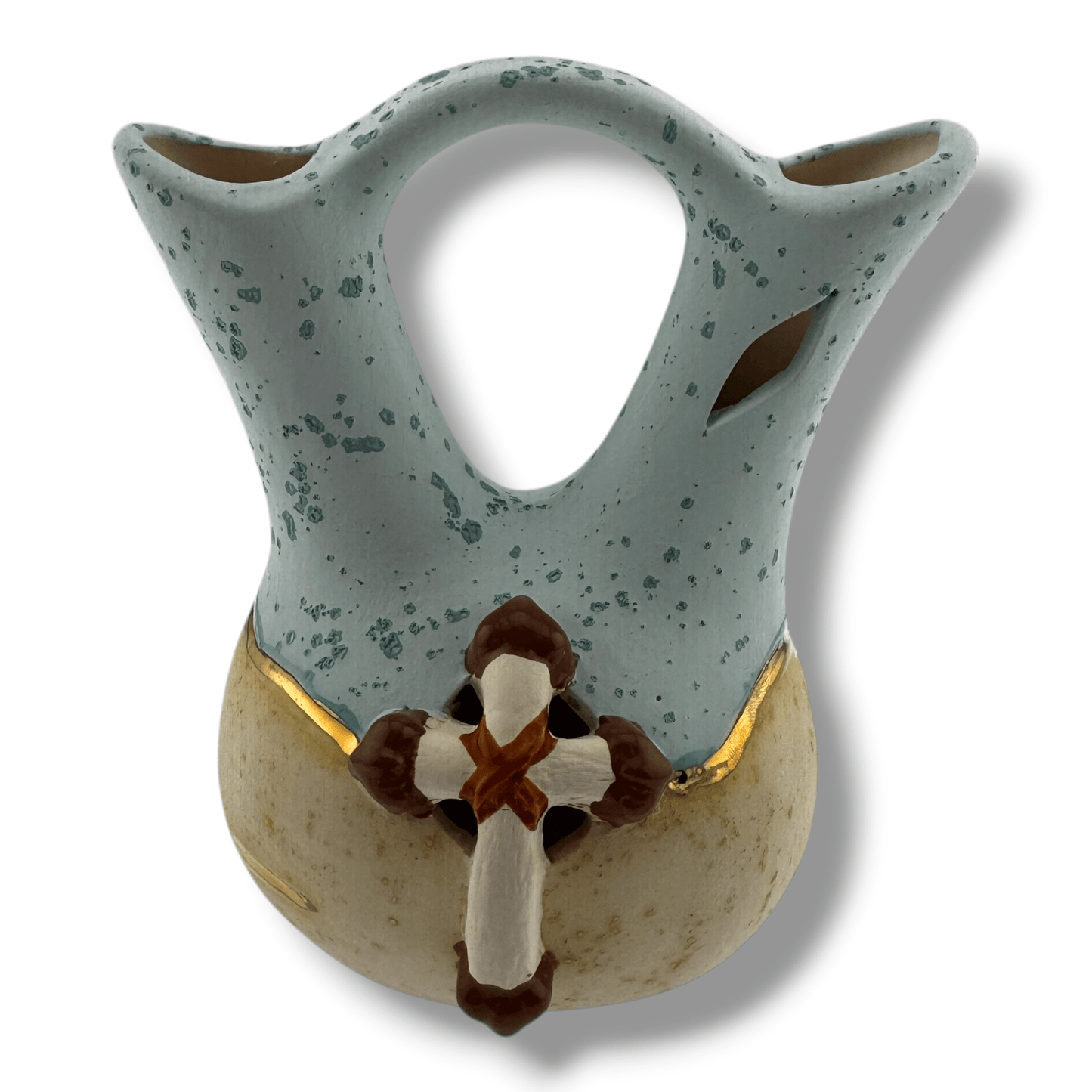 Luna Small Handcrafted Southwestern Pottery Wedding Vase with Turquoise Speckle Glaze & Cross Accent - SunWest Treasures