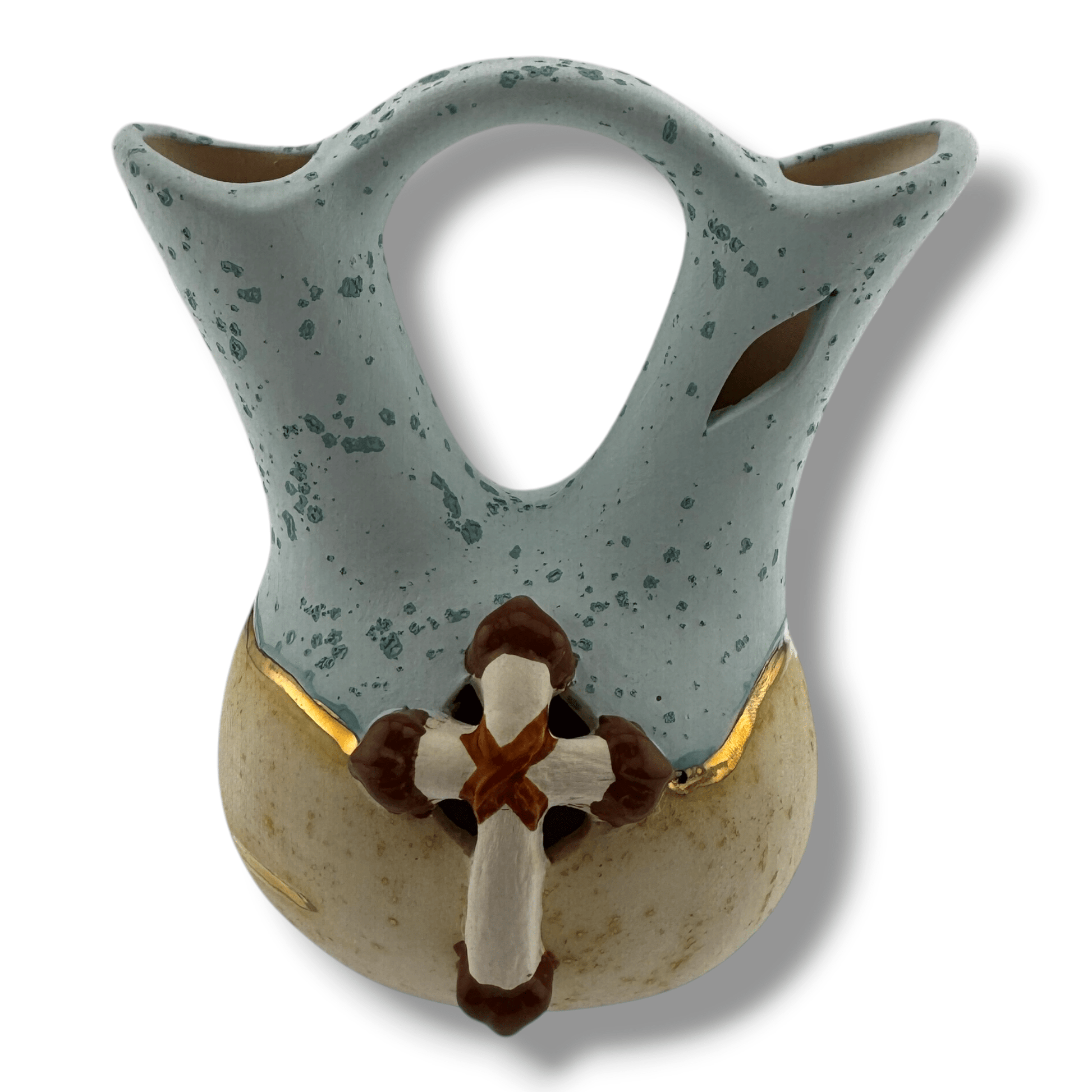 Luna Small Handcrafted Southwestern Pottery Wedding Vase with Turquoise Speckle Glaze & Cross Accent - SunWest Treasures