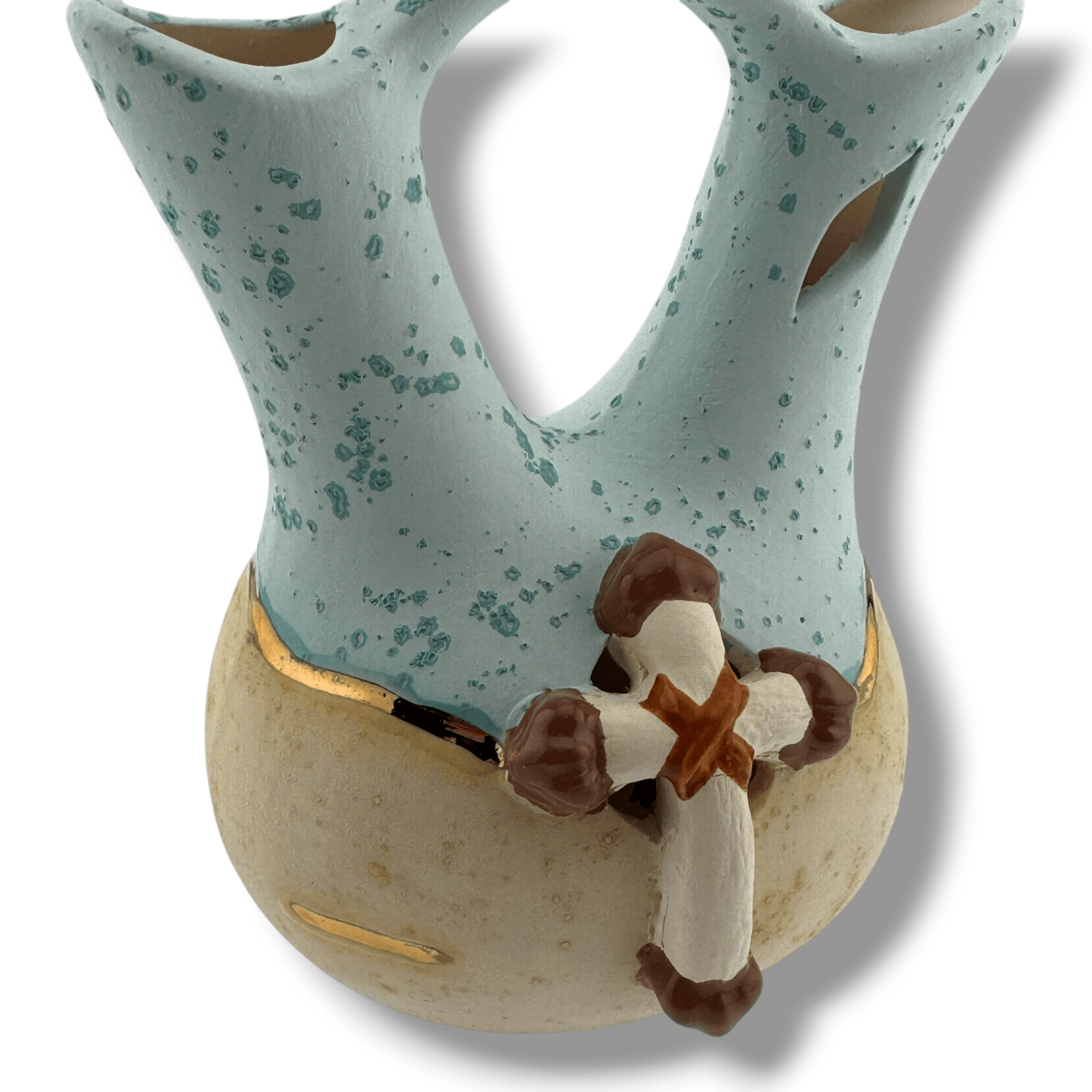 Luna Small Handcrafted Southwestern Pottery Wedding Vase with Turquoise Speckle Glaze & Cross Accent - SunWest Treasures