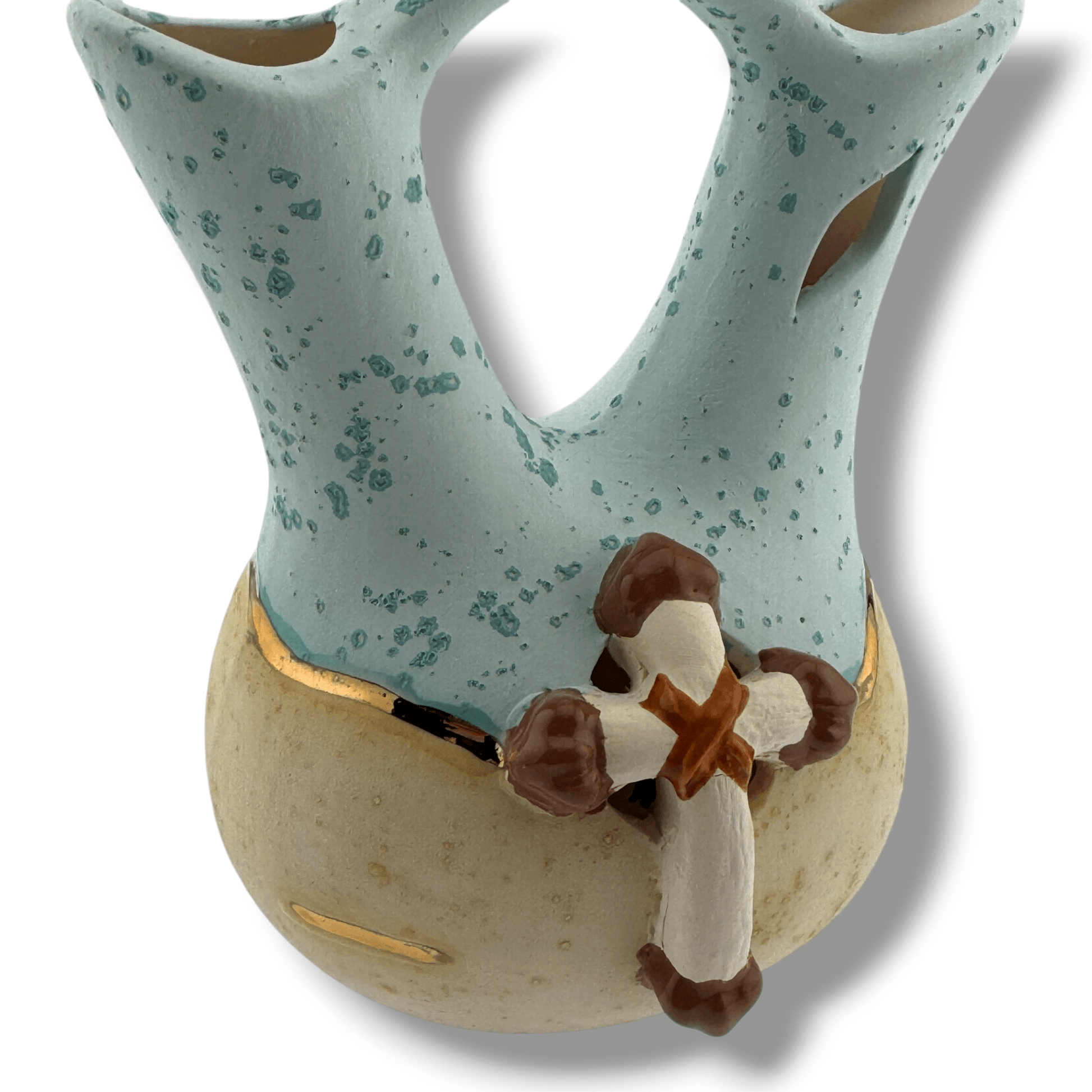 Luna Small Handcrafted Southwestern Pottery Wedding Vase with Turquoise Speckle Glaze & Cross Accent - SunWest Treasures