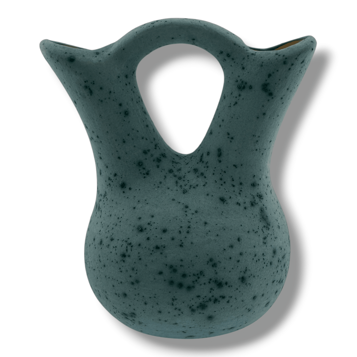 Luna Small Southwest Pueblo Wedding Vase Teal Speckled Glaze with Gold Filled Detail - SunWest Treasures