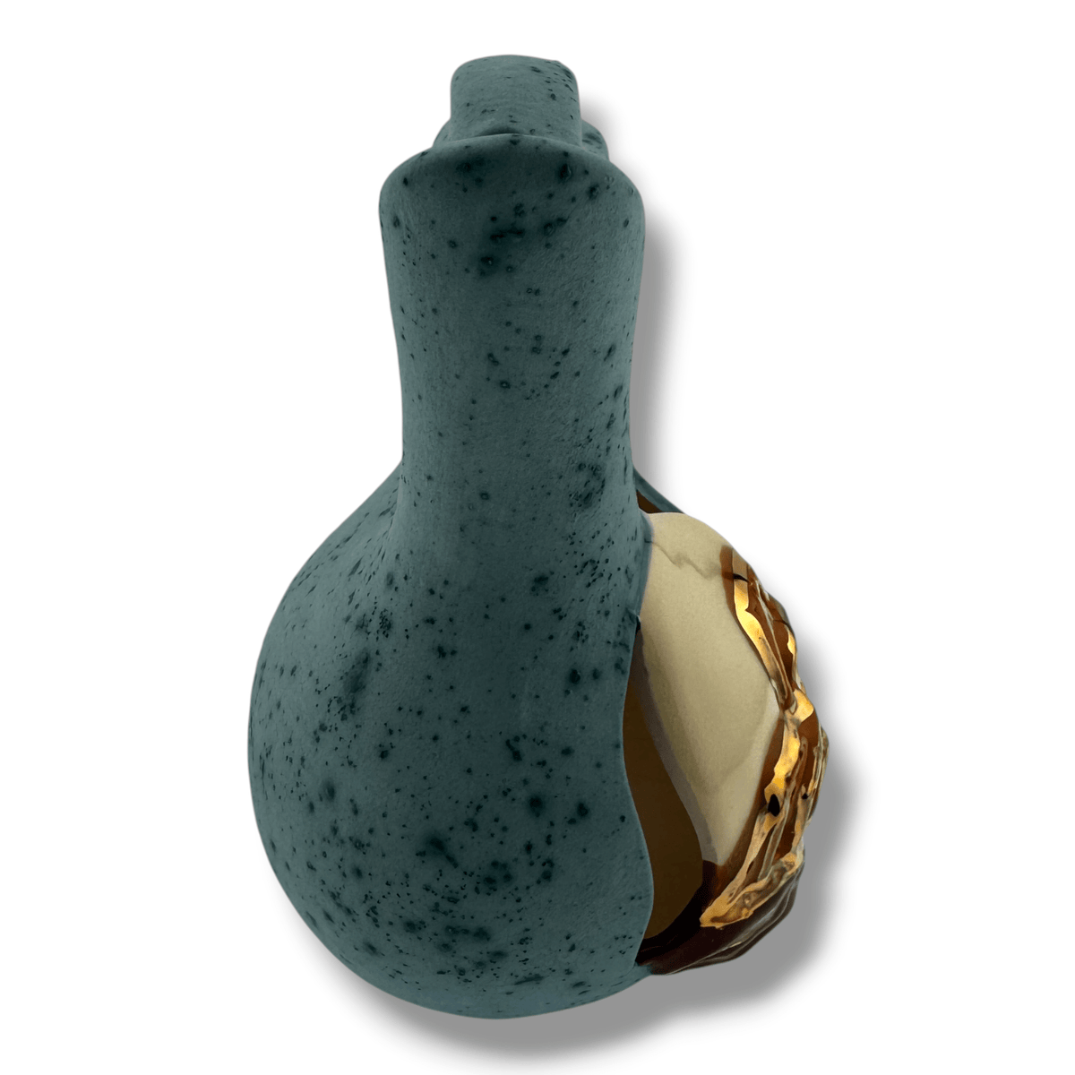 Luna Small Southwest Pueblo Wedding Vase Teal Speckled Glaze with Gold Filled Detail - SunWest Treasures