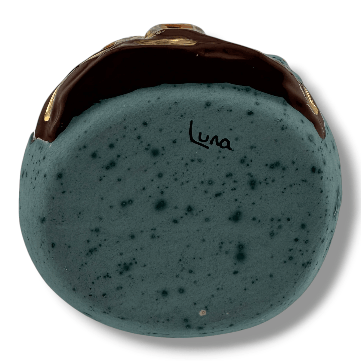 Luna Small Southwest Pueblo Wedding Vase Teal Speckled Glaze with Gold Filled Detail - SunWest Treasures