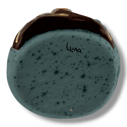 Luna Small Southwest Pueblo Wedding Vase Teal Speckled Glaze with Gold Filled Detail - SunWest Treasures