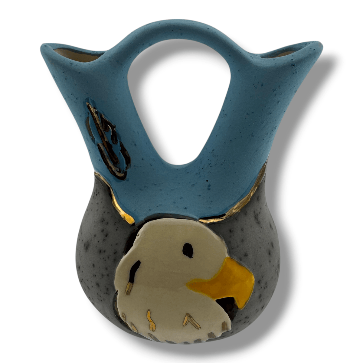 Spirit of the High Sky Small Handcrafted Feather Eagle Wedding Vase Gold Accents & Azure Glaze - SunWest Treasures