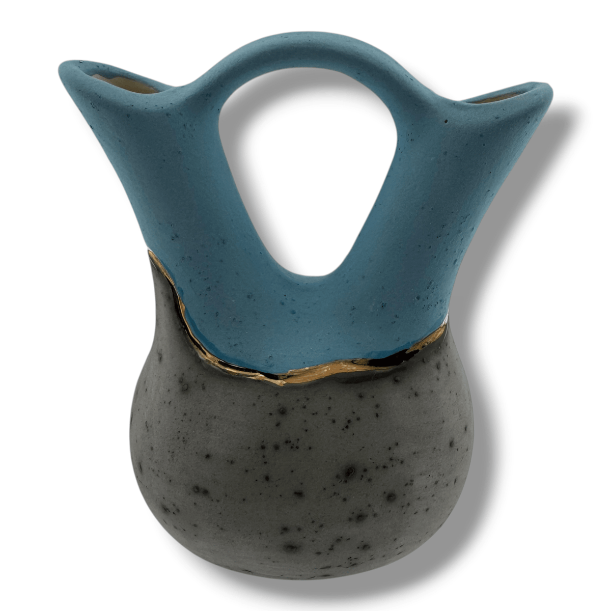 Spirit of the High Sky Small Handcrafted Feather Eagle Wedding Vase Gold Accents & Azure Glaze - SunWest Treasures