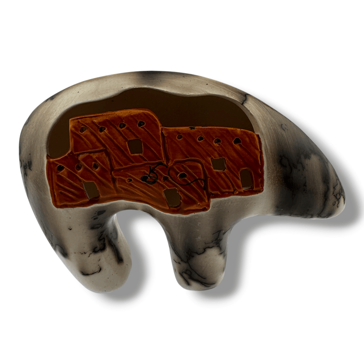 Small Guardian of the Pueblo Handcrafted Horsehair Bear Pottery Marbled Stone Finish - SunWest Treasures