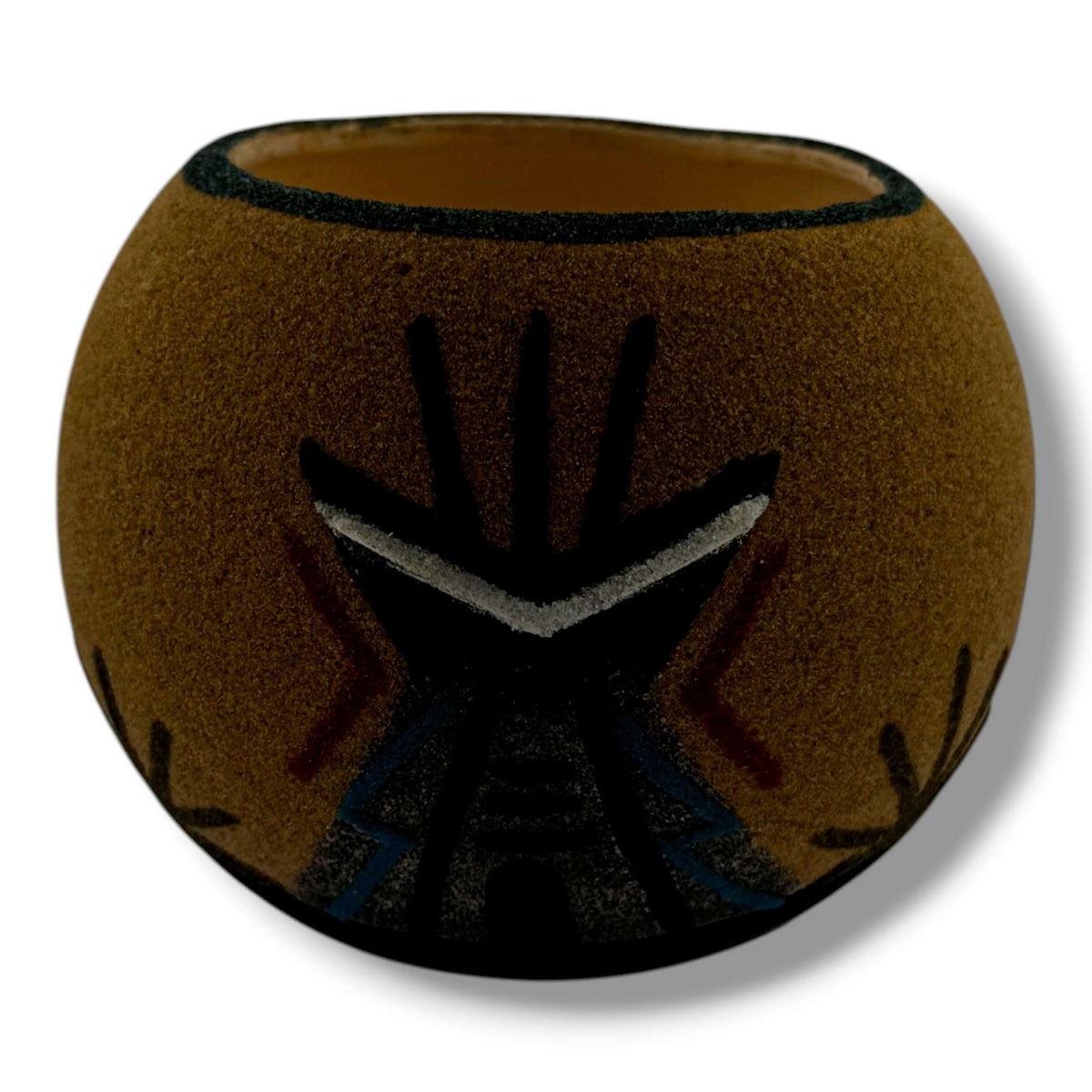 Handmade Small Sand Painted Tipi Feather Seed Pot by Bryan & Molly Goldtooth - SunWest Treasures
