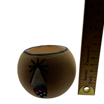 Handmade Small Sand Painted Tipi Feather Seed Pot by Bryan & Molly Goldtooth - SunWest Treasures
