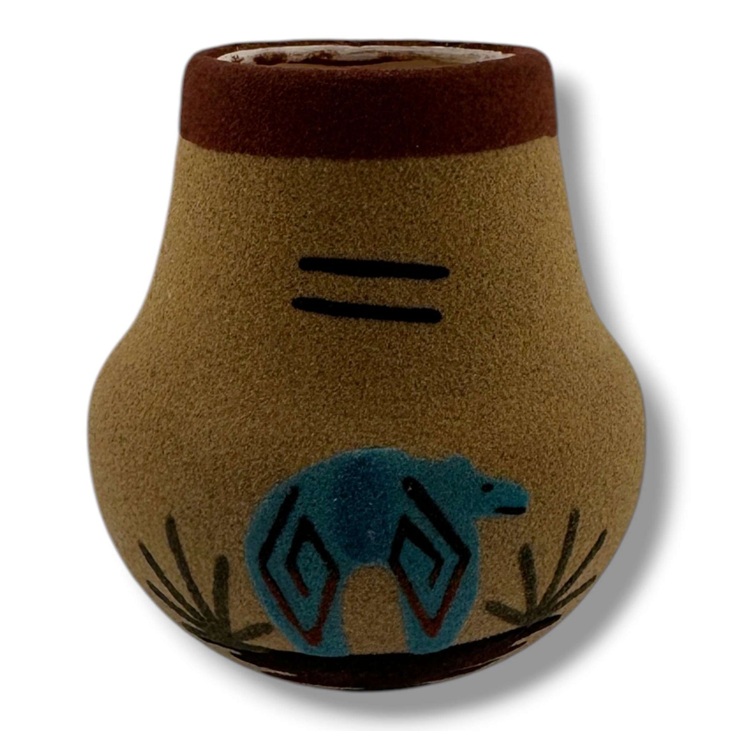 Navajo Small Sand Painted Bear Jar by Bryan & Molly Goldtooth - SunWest Treasures
