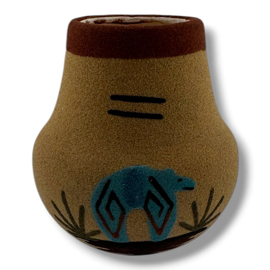 Navajo Small Sand Painted Bear Jar by Bryan & Molly Goldtooth - SunWest Treasures