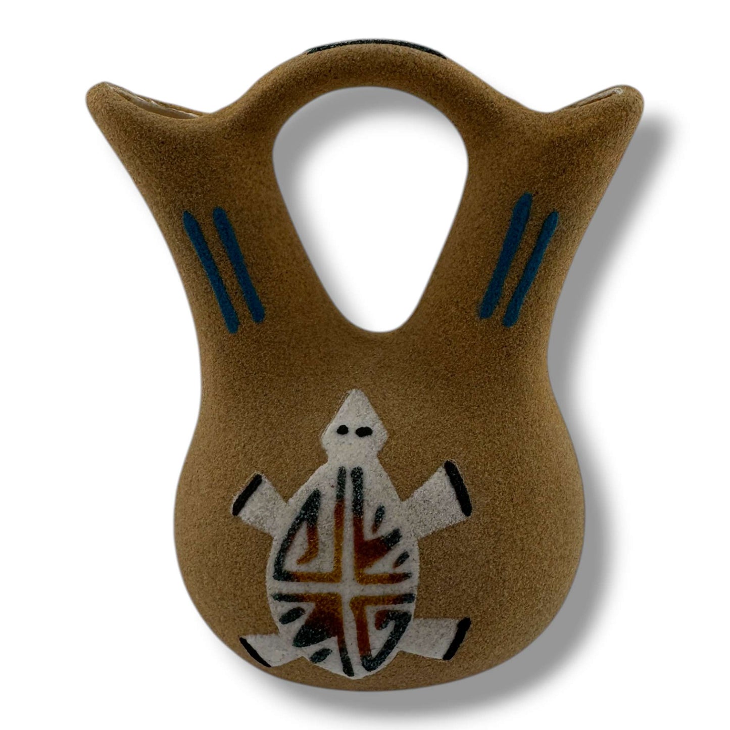 Small Navajo Handmade Sand Painted Turtle Wedding Vase by Bryan & Molly Goldtooth - SunWest Treasures