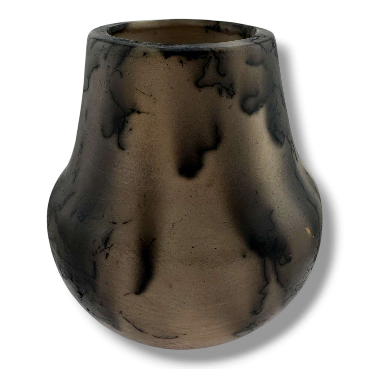 Handmade Horsehair Pottery Vase with Sculpted Leaf Detail By Luna - SunWest Treasures