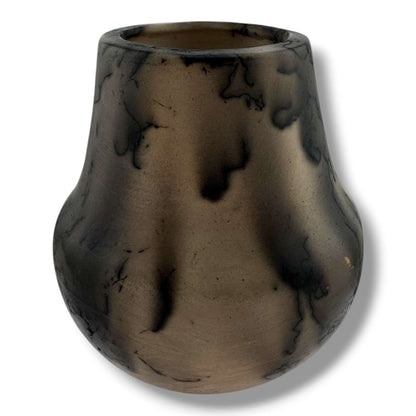 Handmade Horsehair Pottery Vase with Sculpted Leaf Detail By Luna - SunWest Treasures