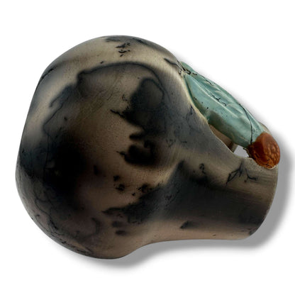 Handmade Horsehair Pottery Vase with Sculpted Leaf Detail By Luna - SunWest Treasures