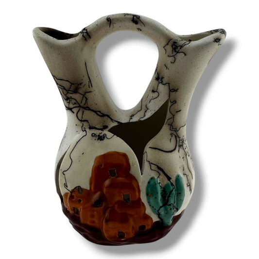 Luna Handmade Horsehair Wedding Vase with Pueblo and Cactus - SunWest Treasures