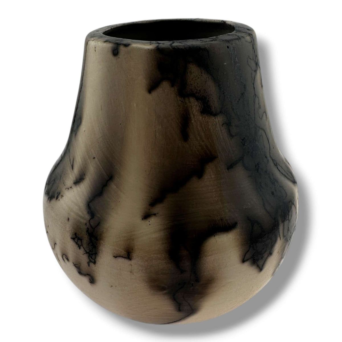 By Luna Handmade Horsehair Pottery Vase with Sculpted Blue Hummingbird - SunWest Treasures