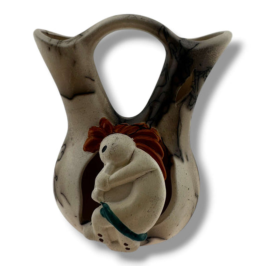 Handcrafted Horsehair Small Wedding Vase with Sculpted Kokopelli - SunWest Treasures